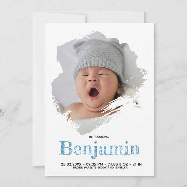 Anúncio de Nascimento de Bebê Menino com Foto em A (Frente)
