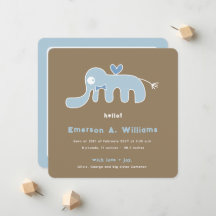 Anúncio de Nascimento de Bebê Menino Elefante Azul