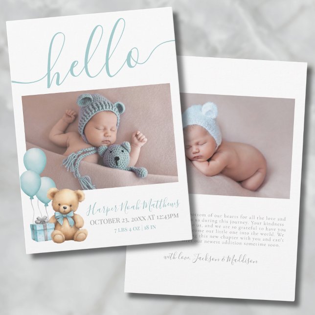Anúncio de Nascimento de Bebê Menino Recém-Nascido (New Baby Boy Newborn Photo Birth Announcement)