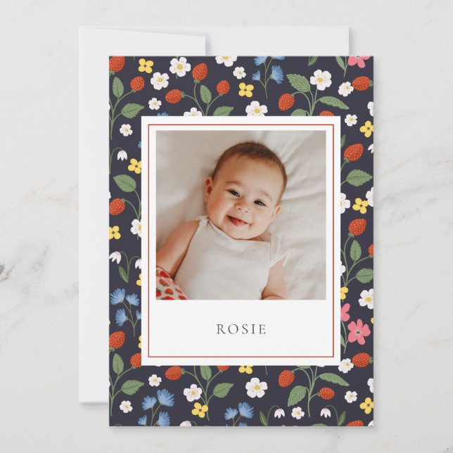 Anúncio de Nascimento de Bebê morangos marinho (Frente)