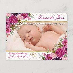 Anúncio de Nascimento de Bebê Recém-Nascido Floral