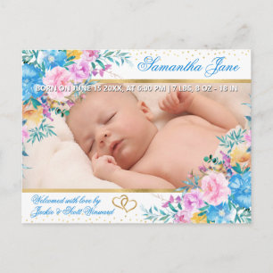 Anúncio de Nascimento de Bebê Recém-Nascido Floral