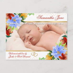 Anúncio de Nascimento de Bebê Recém-Nascido Floral