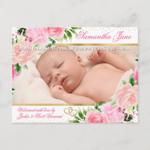 Anúncio de Nascimento de Bebê Recém-Nascido Floral