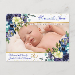 Anúncio de Nascimento de Bebê Recém-Nascido Floral
