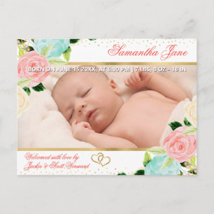 Anúncio de Nascimento de Bebê Recém-Nascido Floral