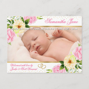 Anúncio de Nascimento de Bebê Recém-Nascido Floral