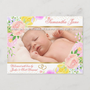 Anúncio de Nascimento de Bebê Recém-Nascido Floral