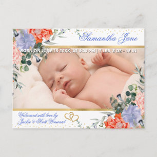 Anúncio de Nascimento de Bebê Recém-Nascido Floral