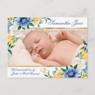 Anúncio de Nascimento de Bebê Recém-Nascido Floral