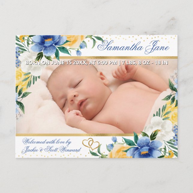 Anúncio de Nascimento de Bebê Recém-Nascido Floral (Frente)
