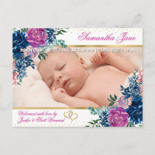 Anúncio de Nascimento de Bebê Recém-Nascido Floral