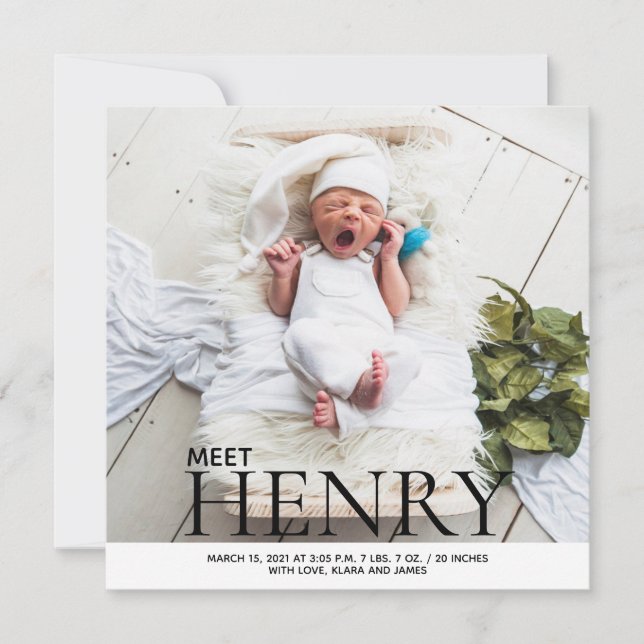 Anúncio de nascimento de colagem de fotos minimali (Frente)