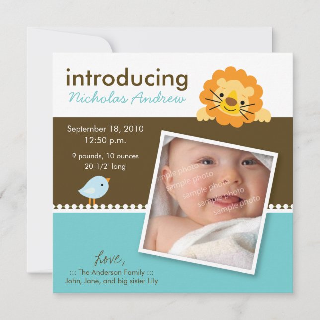 Anúncio de Nascimento de Designer Leão & Passarinh (Frente)