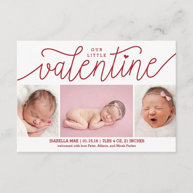 Anúncio de nascimento de dia de os namorados com f (Frente)