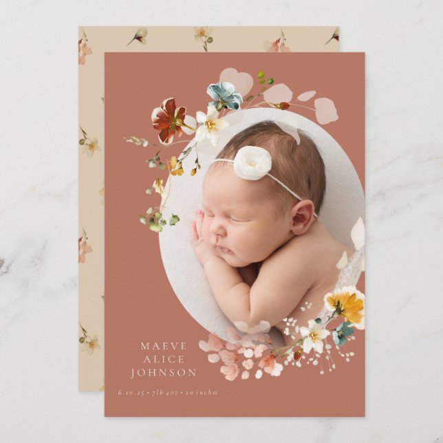 Anúncio de Nascimento de Flor Selvagem Botânica Vi (Frente/Verso)