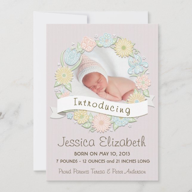 Anúncio de Nascimento de Floral Wreath (Frente)