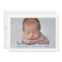 Anúncio de Nascimento de Foto Azul Tan de Menino S