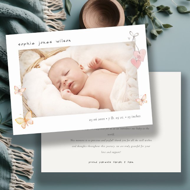 Anúncio de Nascimento de Foto Coração da Borboleta (Criador carregado)