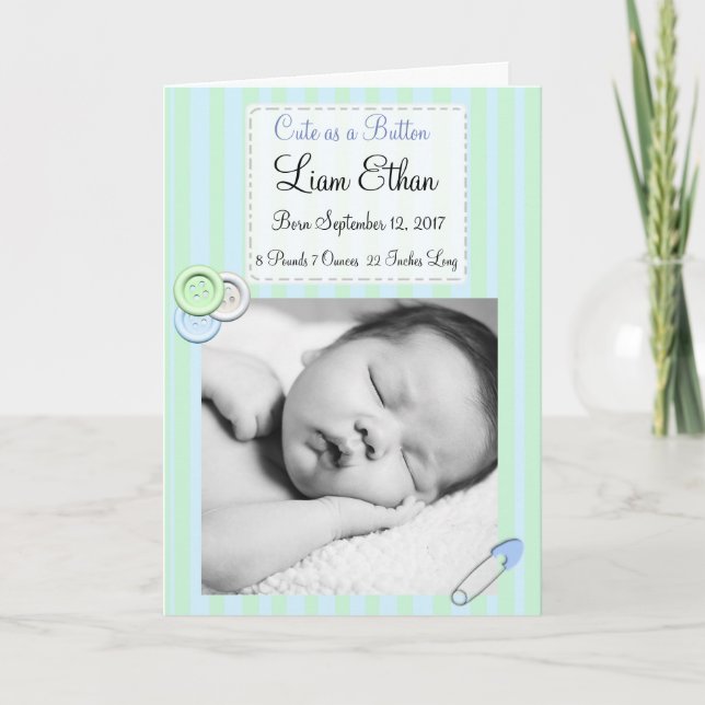 Anúncio de nascimento de foto de bebê de botão per (Frente)