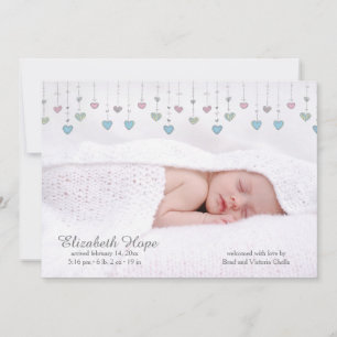 Anúncio de Nascimento de Foto de Pequenos Corações
