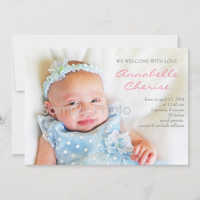 Anúncio de Nascimento de Foto de Pontos Rosa (Frente)