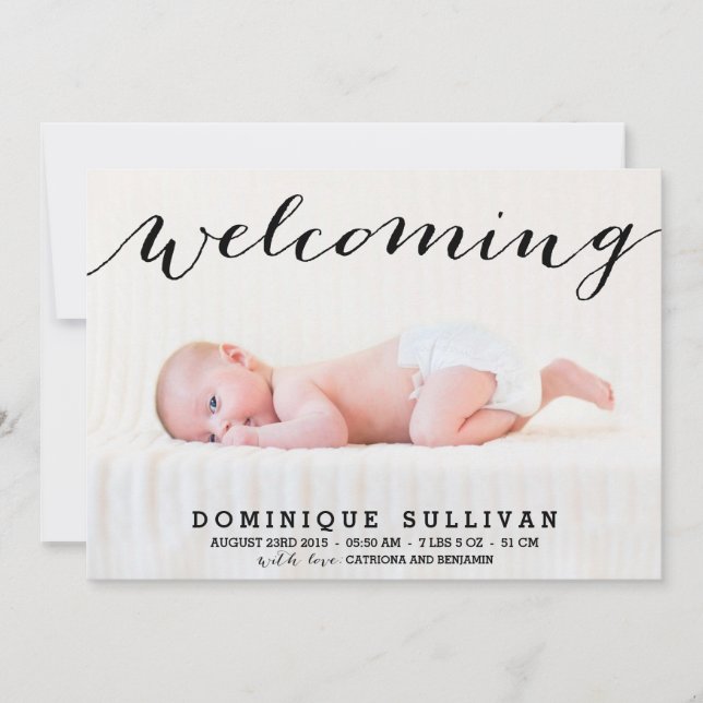 Anúncio de Nascimento de Foto de Script Preto Whim (Frente)