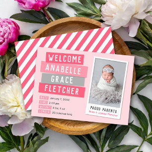 Anúncio de Nascimento de Foto de Snapshot Rosa e C