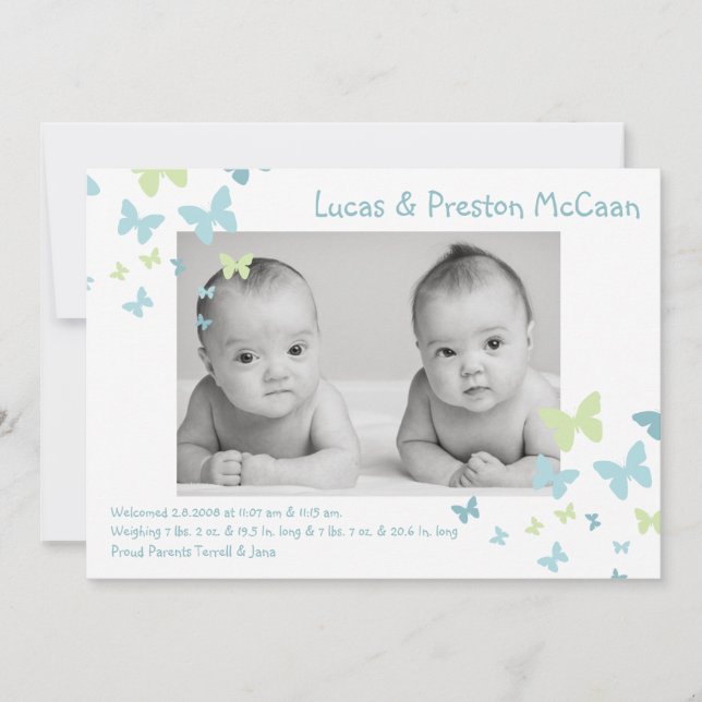 Anúncio de nascimento de Foto de Twins de Rapazes  (Frente)