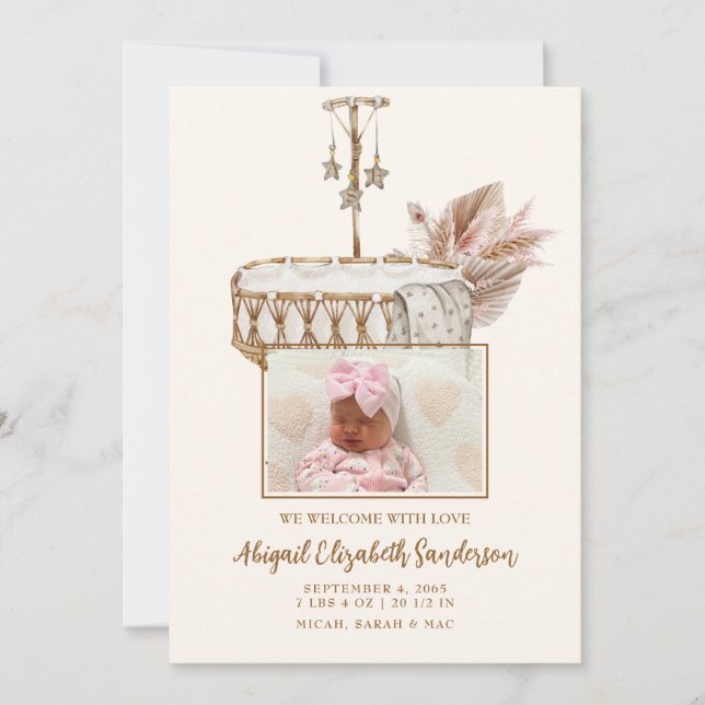 Anúncio de nascimento de foto de Vintage Bassinet (Frente)