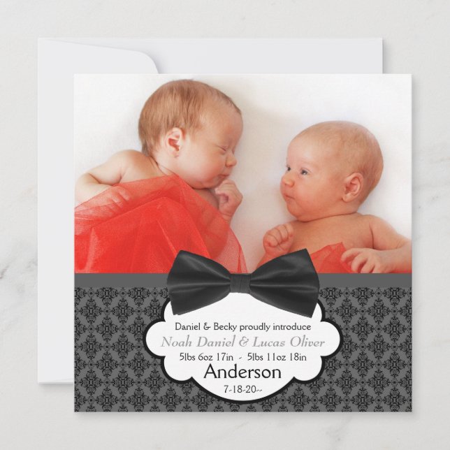 Anúncio de nascimento de Foto do arco Tie Twin Bab (Frente)