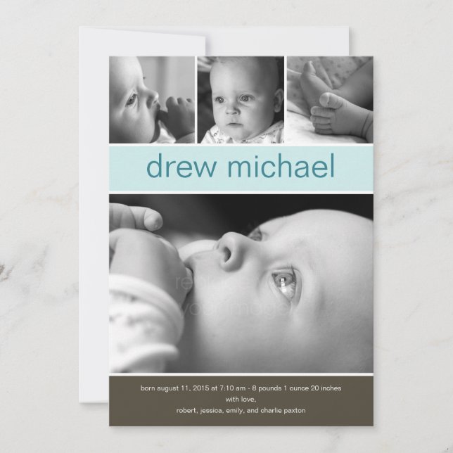 Anúncio de nascimento de foto do bebê de colagem c (Frente)