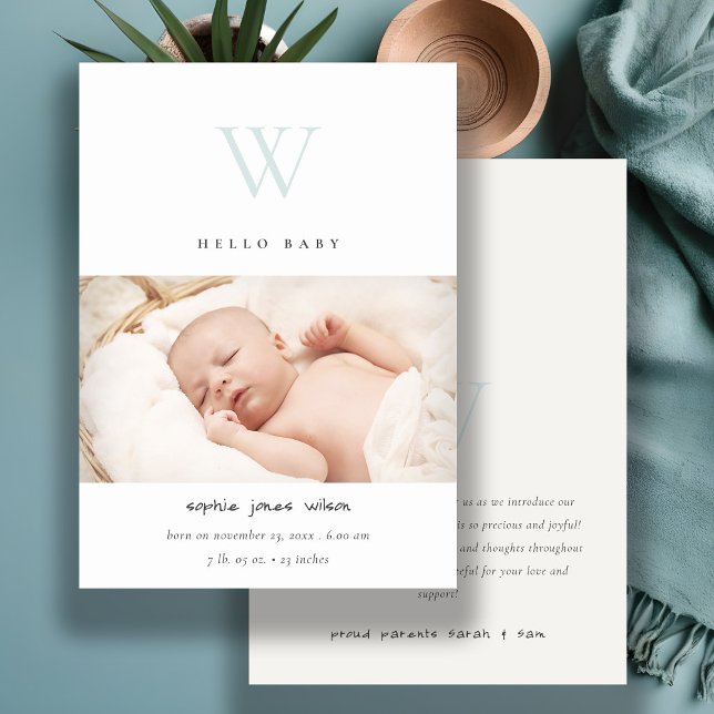 Anúncio de Nascimento de Foto do Monograma Mínimo  (Criador carregado)