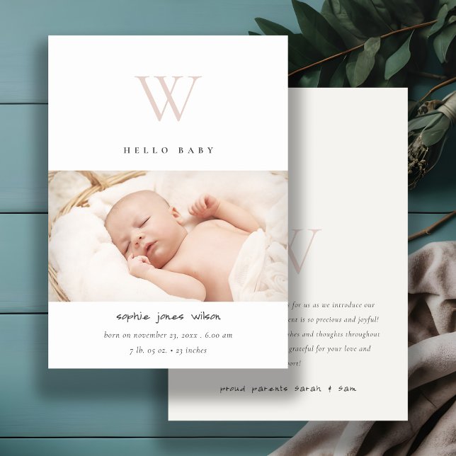 Anúncio de Nascimento de Foto do Monograma Mínimo  (Criador carregado)