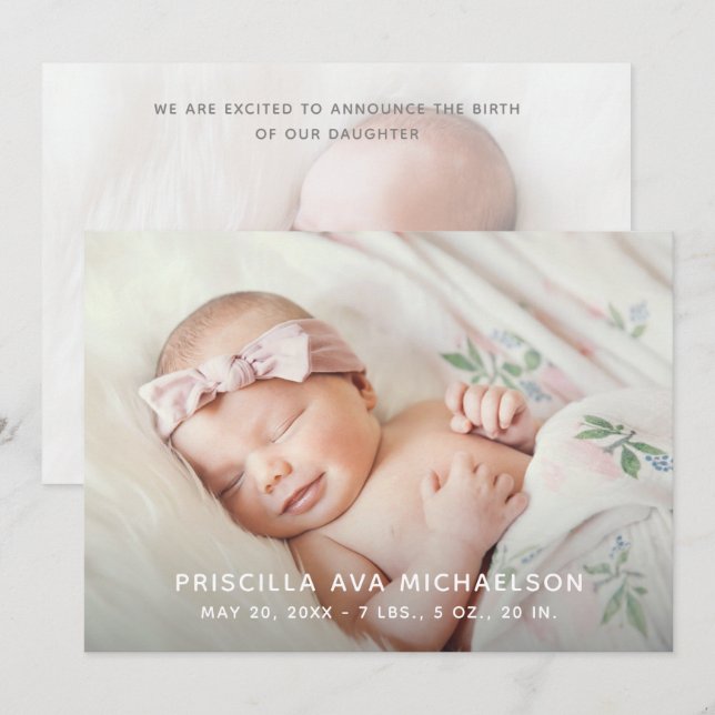 Anúncio de nascimento de Foto Duplo Simples e Clás (Frente/Verso)