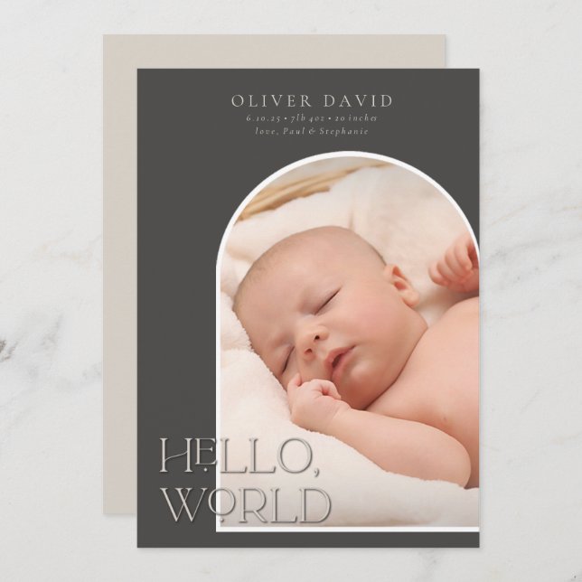 Anúncio de nascimento de Foto em Arco Neutro de Gê (Frente/Verso)