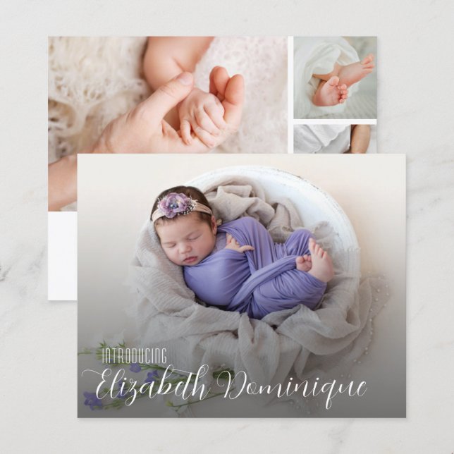 Anúncio de Nascimento de Foto Múltipla de Orçament (Frente/Verso)