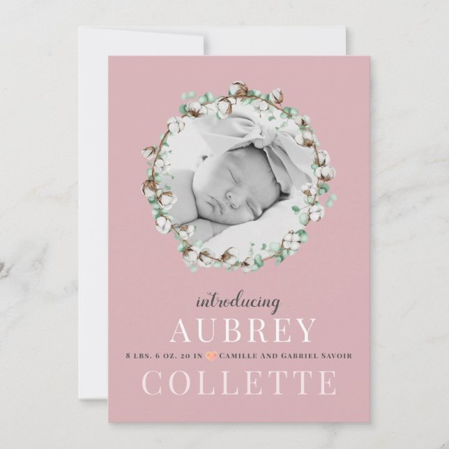 Anúncio de nascimento de Foto Rosa, Rapariga Elega (Frente)