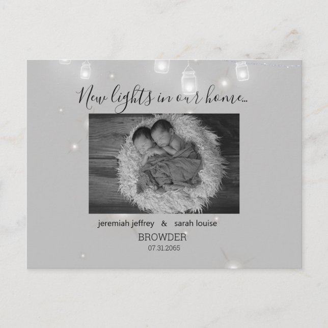 Anúncio de Nascimento de Gêmeos em Foto Preto e Br (Frente)