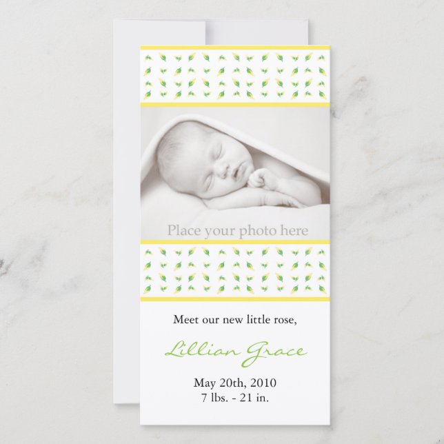 Anúncio de Nascimento de Menina - Cartão de Foto (Frente)