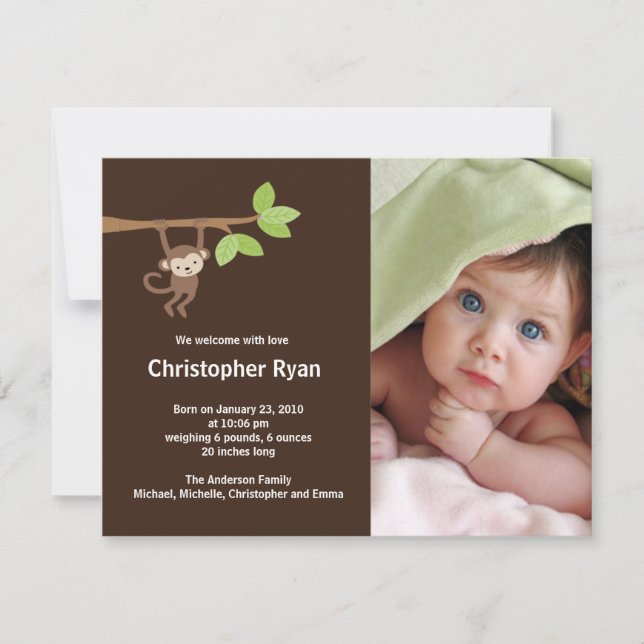 Anúncio de Nascimento de Menino do Pequeno Macaco  (Frente)