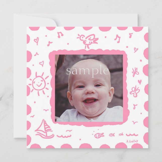 Anúncio de Nascimento de Pássaro Rosa (Frente)