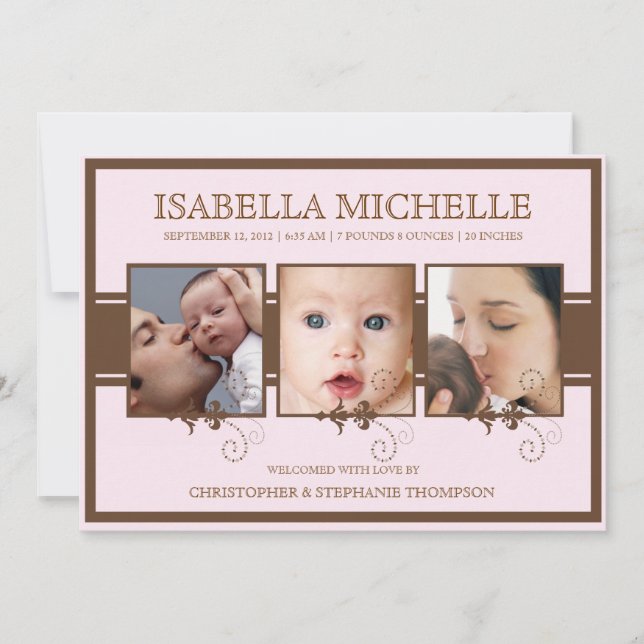 Anúncio de Nascimento de Três Bebês Fotográficas E (Frente)