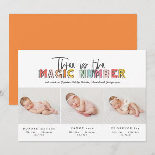 Anúncio de nascimento de tripla moderna colagem fo