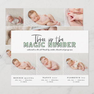 Anúncio de nascimento de tripla moderna colagem fo