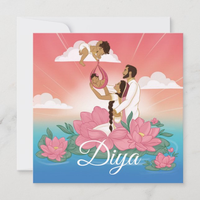 Anúncio de nascimento de uma bebê indiana/hindu (Frente)