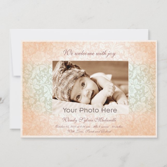 Anúncio de nascimento de uma menina clássica rosa (Frente)