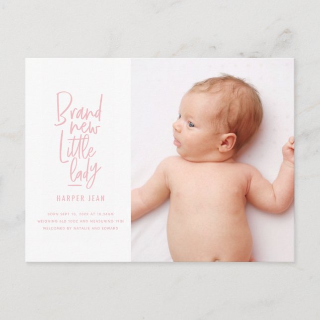 Anúncio de nascimento de uma menina desenhada à mã (Frente)