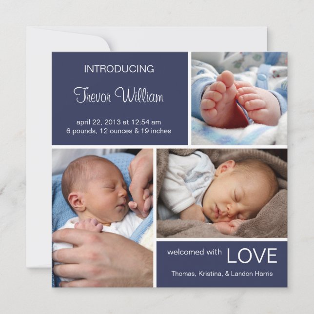 Anúncio de nascimento de várias fotos//Denim azul  (Frente)