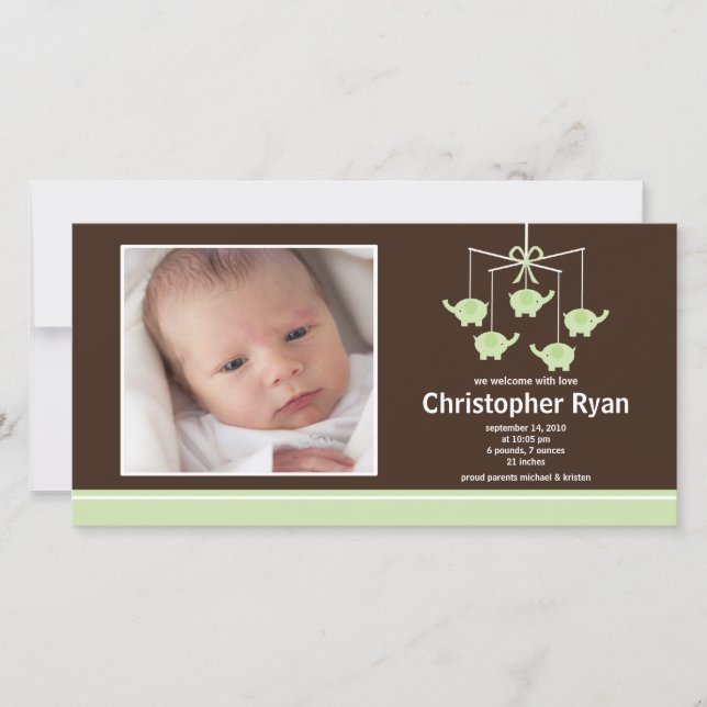 Anúncio de Nascimento do Baby Boy dos Elefantes Ve (Frente)